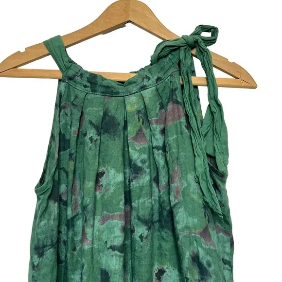 Bellambia 100% Pure Linen Green Floral Halter A-Line Dress Medium - Picture 4 of 11